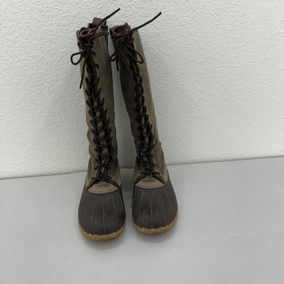LL Bean Signature Waxed Canvas Maine Hunting Lace Up Tall Boots Shoes Womens 9M - Picture 2 of 10